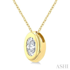 1/3 Ctw Bezel Set Oval Cut Diamond Bubble Fashion Pendant With Chain in 14K Yellow Gold