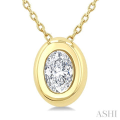 1/3 Ctw Bezel Set Oval Cut Diamond Bubble Fashion Pendant With Chain in 14K Yellow Gold