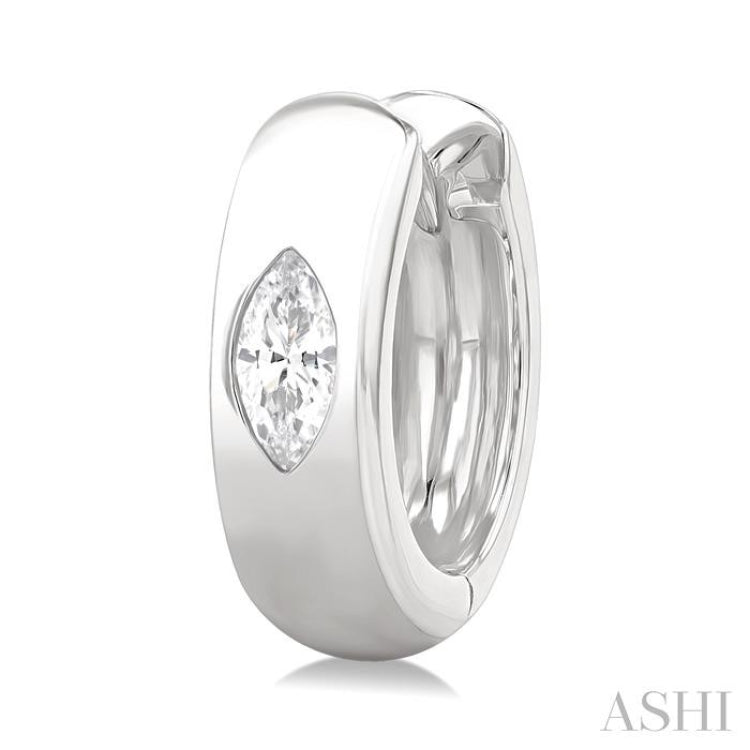 1/4 Ctw Bezel Set Marquise Cut Diamond Fashion Huggie Earrings in 14K White Gold