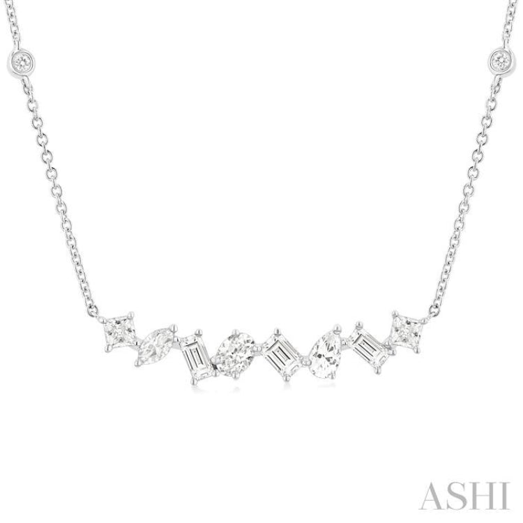 1 1/10 Ctw Mixed Diamond Cut Fashion Station Necklace in 14K White Gold