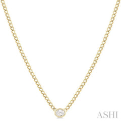 1/5 Ctw Bezel Set Oval Cut Diamond Curb Link Fashion Necklace in 14K Yellow Gold