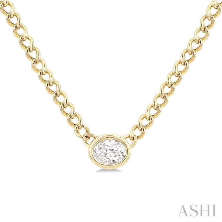1/5 Ctw Bezel Set Oval Cut Diamond Curb Link Fashion Necklace in 14K Yellow Gold