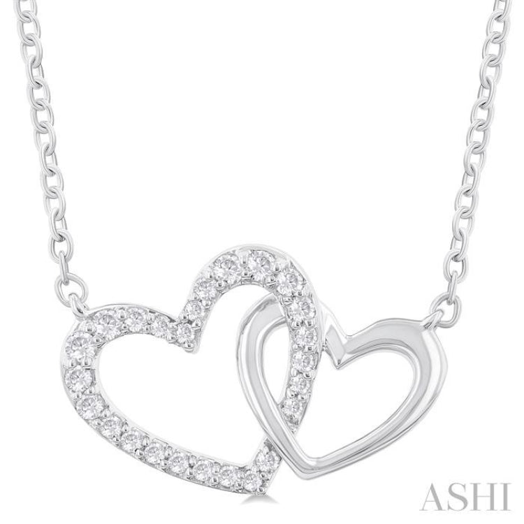 1/8 Ctw Interlocked Heart Round Cut Diamond Fashion Pendant With Chain in 10K White Gold