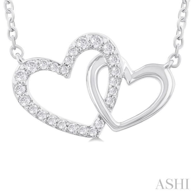 1/8 Ctw Interlocked Heart Round Cut Diamond Fashion Pendant With Chain in 10K White Gold