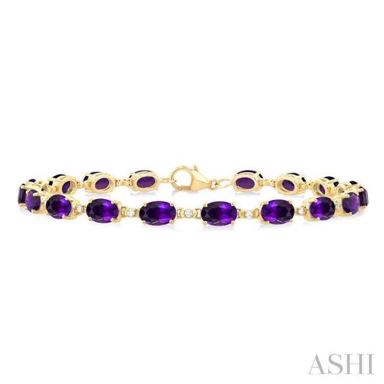 6X4 MM Oval Cut Amethyst and 1/6 Ctw Round Cut Diamond Semi-Precious Tennis Bracelet in 10K Yellow Gold