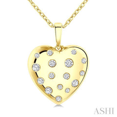 1/6 Ctw Bold Puffed Heart Round Cut Diamond Sprinkled Fashion Pendant With Chain in 10K Yellow Gold