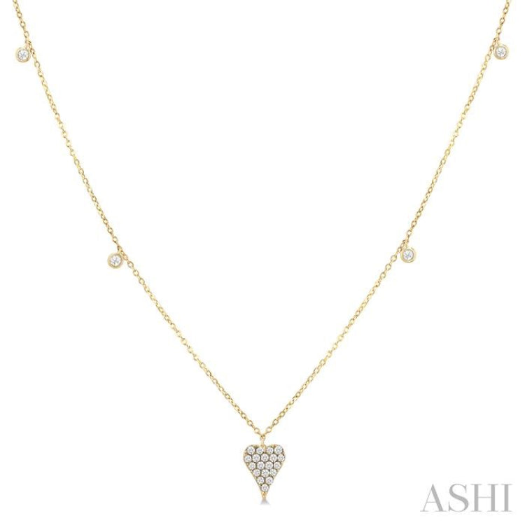 1/5 Ctw Heart Motif Round Cut Diamond Station Necklace in 10K Yellow Gold