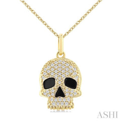 1/6 Ctw Petite Skull Single Cut Diamond Fashion Pendant With Chain in 10K Yellow Gold