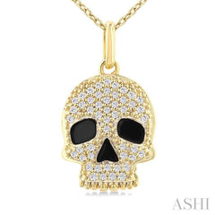 1/6 Ctw Petite Skull Single Cut Diamond Fashion Pendant With Chain in 10K Yellow Gold