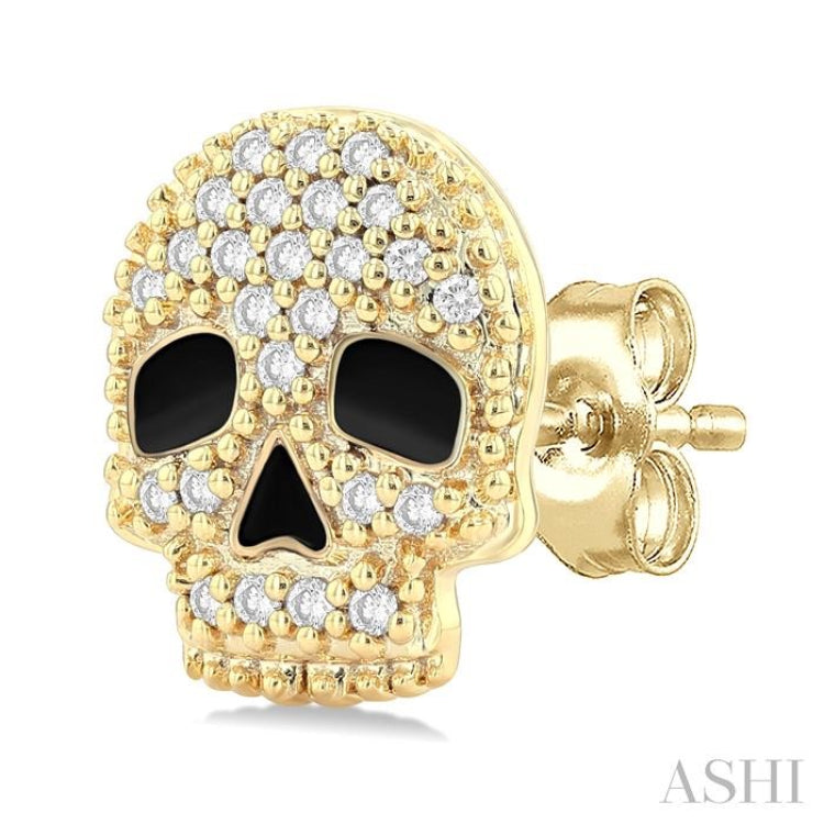 1/6 Ctw Petite Skull Single Cut Diamond Fashion Earrings in 10K Yellow Gold