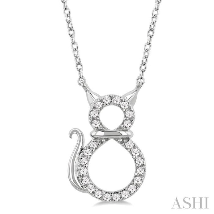1/10 Ctw Cat Shape Petite Single Cut Diamond Fashion Pendant With Chain in 10K White Gold