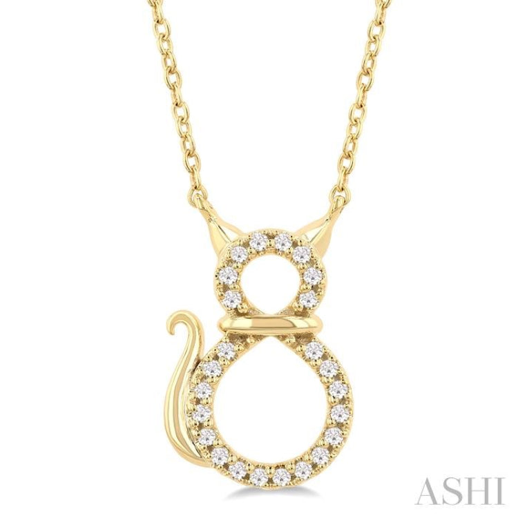 1/10 Ctw Cat Shape Petite Single Cut Diamond Fashion Pendant With Chain in 10K Yellow Gold