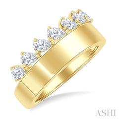 5/8 Ctw Pear Cut Diamond Bold Gold Fashion Wide Band in 14K Yellow Gold