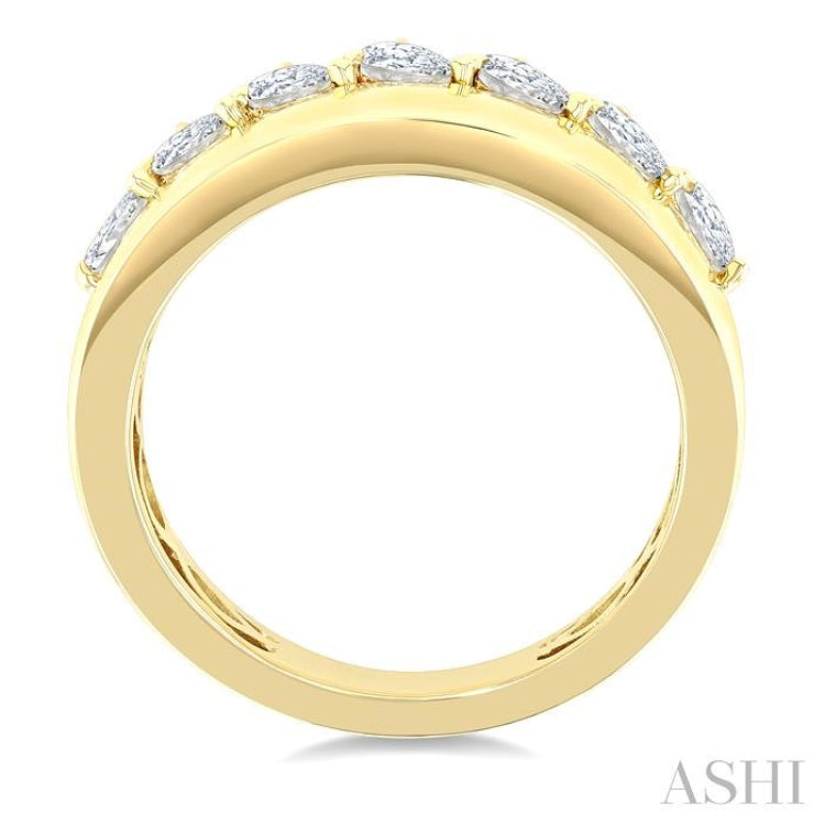 5/8 Ctw Pear Cut Diamond Bold Gold Fashion Wide Band in 14K Yellow Gold
