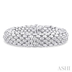1/4 Ctw Bold Weave Hollow Cylindrical Design Round Cut Diamond Fashion Bracelet in Sterling Silver