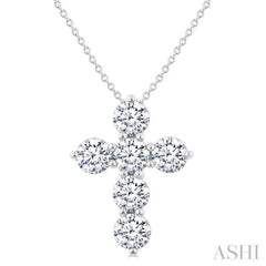 2 Ctw Round Cut Diamond Christian Cross 6-Stone Fashion Pendant With Chain in 14K White Gold