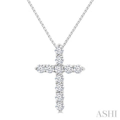 1/3 Ctw Round Cut Diamond Cross Pendant in 14K White Gold with Chain