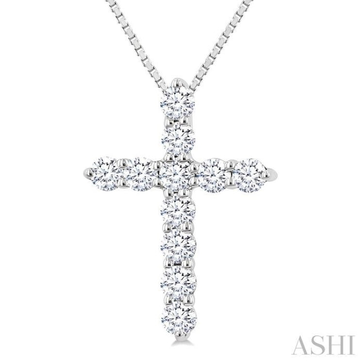 1/3 Ctw Round Cut Diamond Cross Pendant in 14K White Gold with Chain