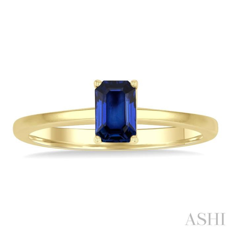 6x4 MM Octagon Shape Sapphire Precious Solitaire Ring in 14K Yellow Gold