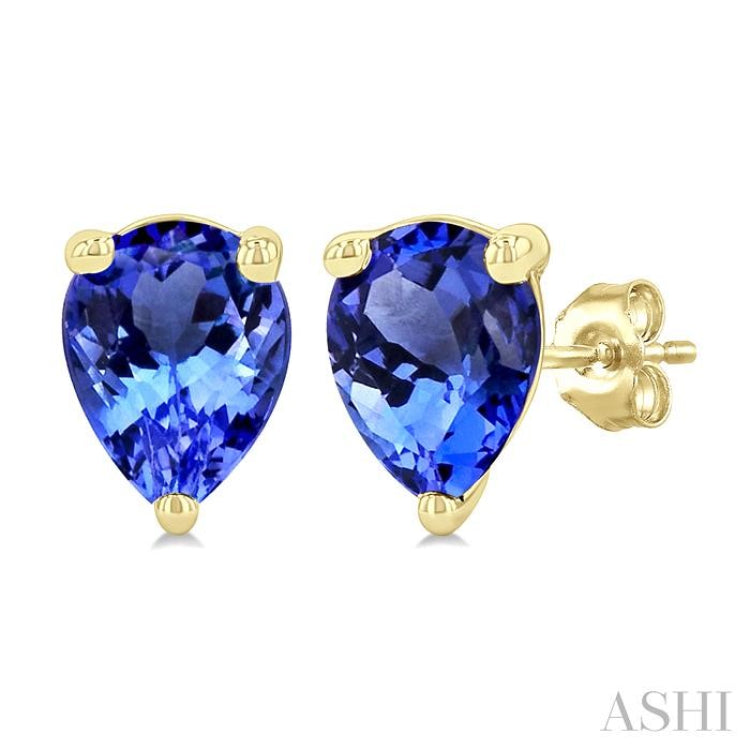 5X3 MM Pear Shape Tanzanite Precious Stud Earrings in 14K Yellow Gold