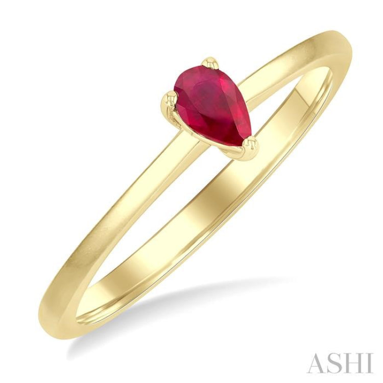 5x3 MM Pear Shape Ruby Precious Solitaire Ring in 14K Yellow Gold