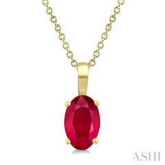 6X4 MM Oval Shape Ruby Precious Solitaire Pendant With Chain in 14K Yellow Gold