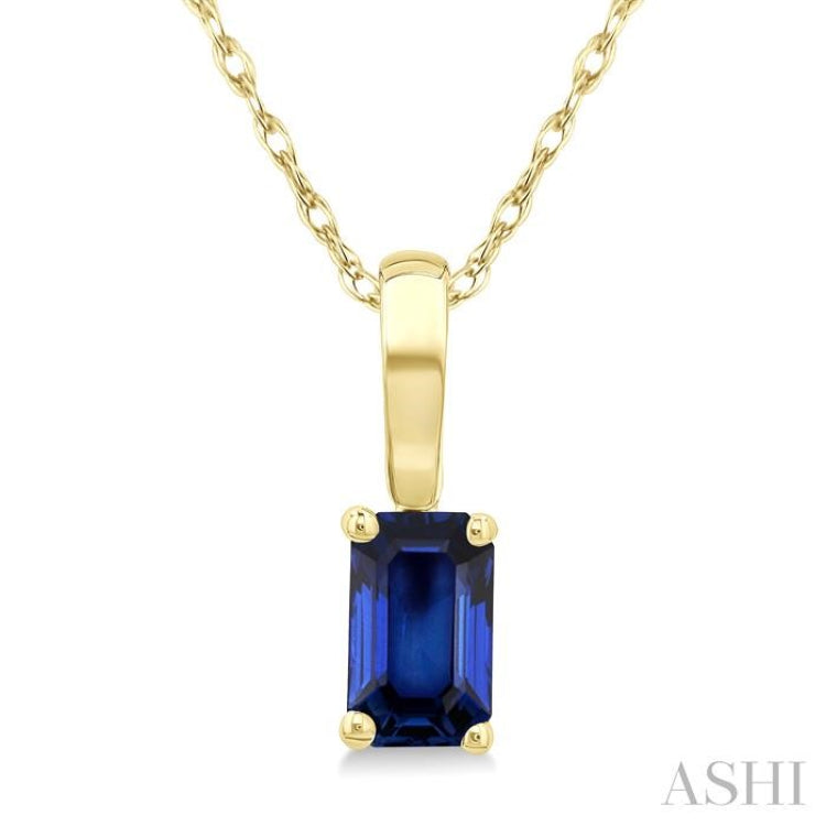5X3 MM Octagon Shape Sapphire Precious Solitaire Pendant With Chain in 14K Yellow Gold