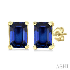 4X3 MM Octagon Shape Sapphire Precious Stud Earrings in 14K Yellow Gold