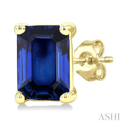 4X3 MM Octagon Shape Sapphire Precious Stud Earrings in 14K Yellow Gold