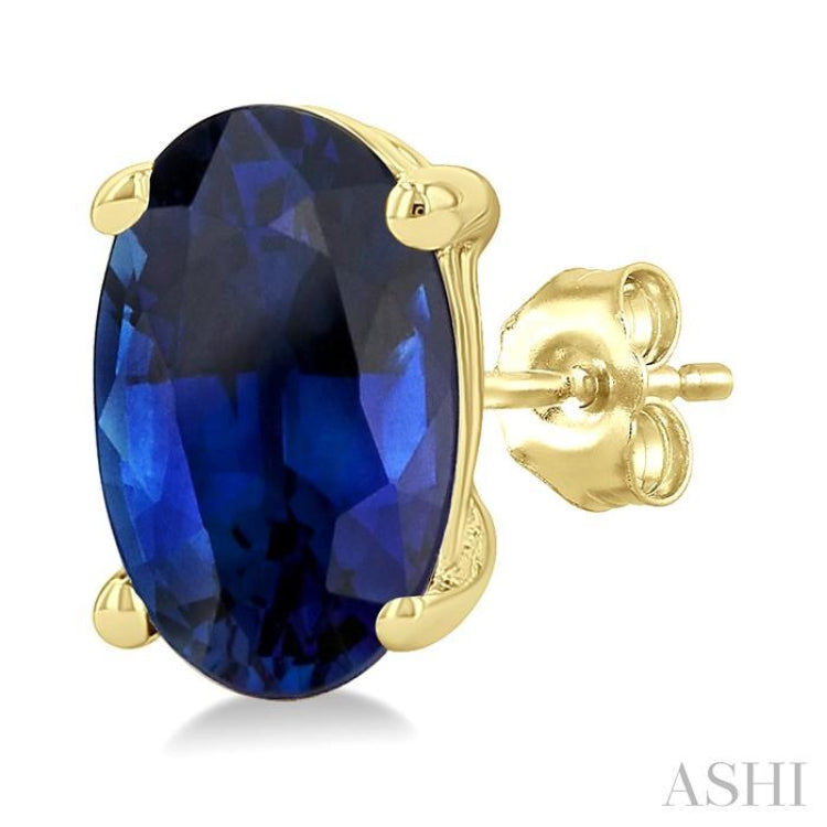 5X3 MM Oval Shape Sapphire Precious Stud Earrings in 14K Yellow Gold