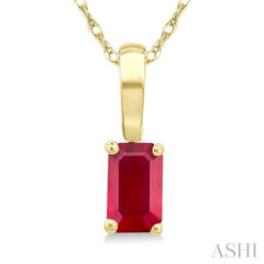 5X3 MM Octagon Shape Ruby Precious Solitaire Pendant With Chain in 14K Yellow Gold