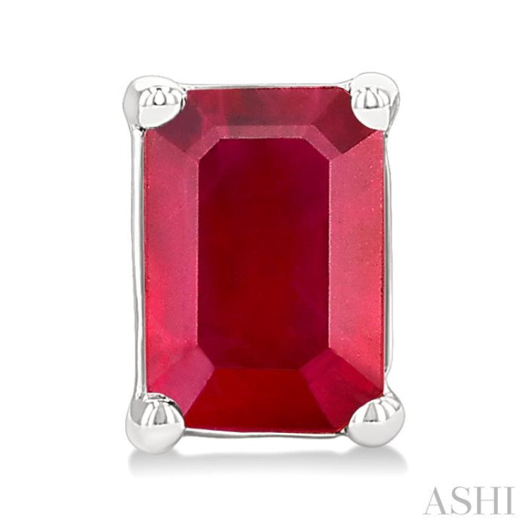 4X3 MM Octagon Shape Ruby Precious Stud Earrings in 14K White Gold