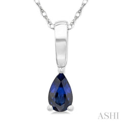 5X3 MM Pear Shape Sapphire Precious Solitaire Pendant With Chain in 14K White Gold