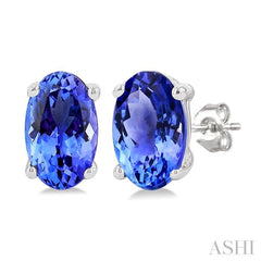5X3 MM Oval Shape Tanzanite Precious Stud Earrings in 14K White Gold