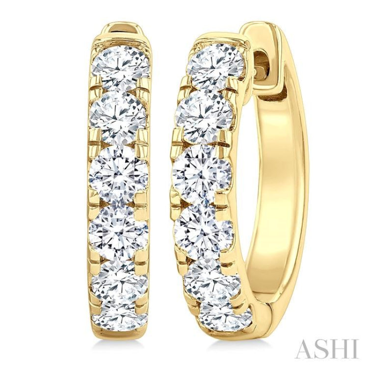 1 Ctw Round Cut Diamond Hoop Earrings in 14K Yellow Gold