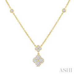 1/2 Ctw Clover Round Cut Diamond Station Necklace in 14K Yellow Gold