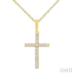 1/10 Ctw Cross Round Cut Diamond Fashion Pendant With Chain in 14K Yellow Gold