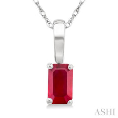 5X3 MM Octagon Shape Ruby Precious Solitaire Pendant With Chain in 14K White Gold