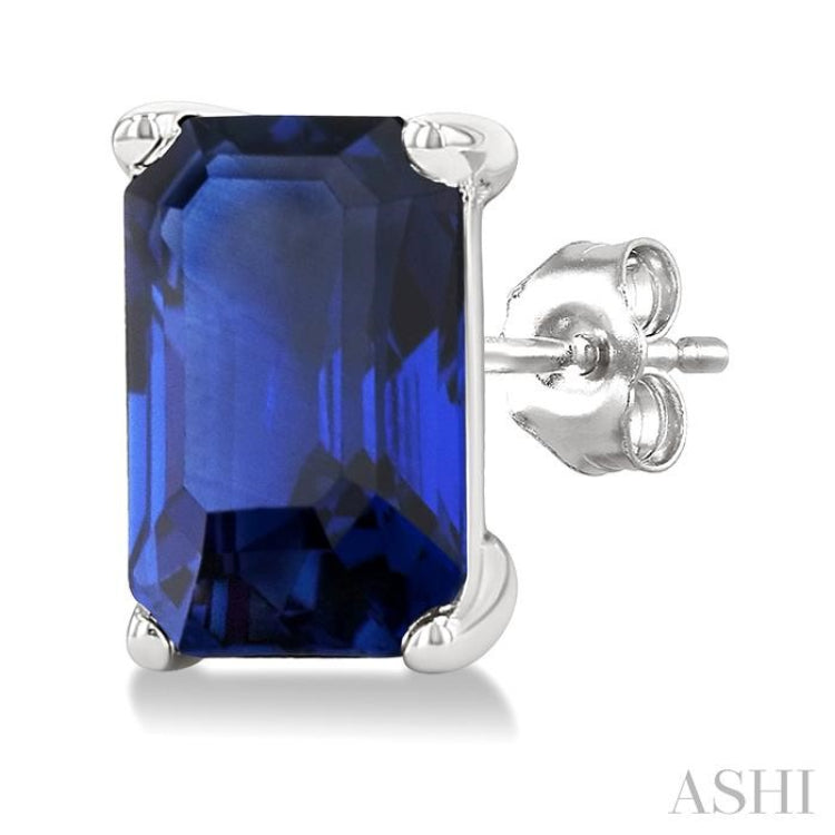 5X3 MM Octagon Shape Sapphire Precious Stud Earrings in 14K White Gold