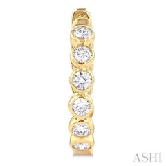 1 Ctw Bezel Set Round Cut Diamond Fashion Hoop Earrings in 14K Yellow Gold