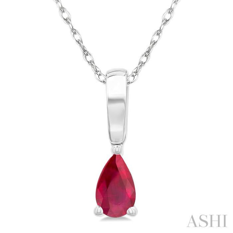 5X3 MM Pear Shape Ruby Precious Solitaire Pendant With Chain in 14K White Gold