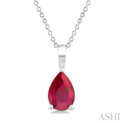 6X4 MM Pear Shape Ruby Precious Solitaire Pendant With Chain in 14K White Gold