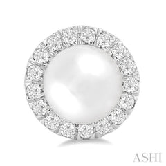 6 MM White Cultured Pearl and 1/4 Ctw Round Cut Diamond Halo Stud Earrings in 10K White Gold