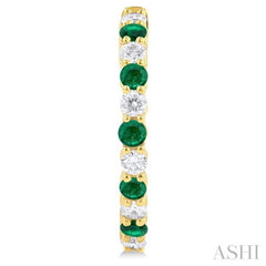 2.7 MM Round Cut Emerald and 7/8 Ctw Round Cut Diamond Precious Hoop Earring in 14K Yellow Gold