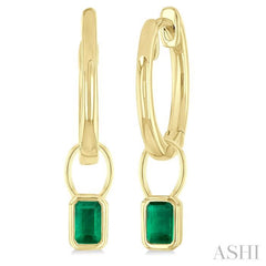 5x3 MM Bezel Set Emerald Precious Fashion Huggie Earrings in 10K Yellow Gold