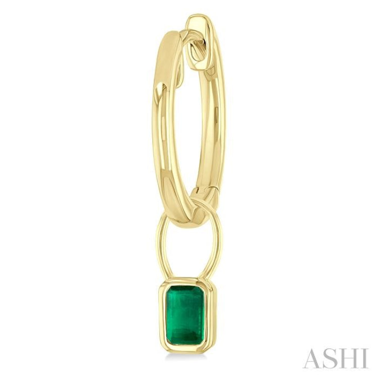 5x3 MM Bezel Set Emerald Precious Fashion Huggie Earrings in 10K Yellow Gold