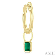 5x3 MM Bezel Set Emerald Precious Fashion Huggie Earrings in 10K Yellow Gold