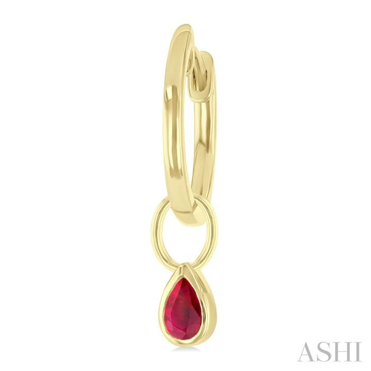 5x3 MM Bezel Set Pear Cut Ruby Precious Fashion Huggie Earrings in 10K Yellow Gold