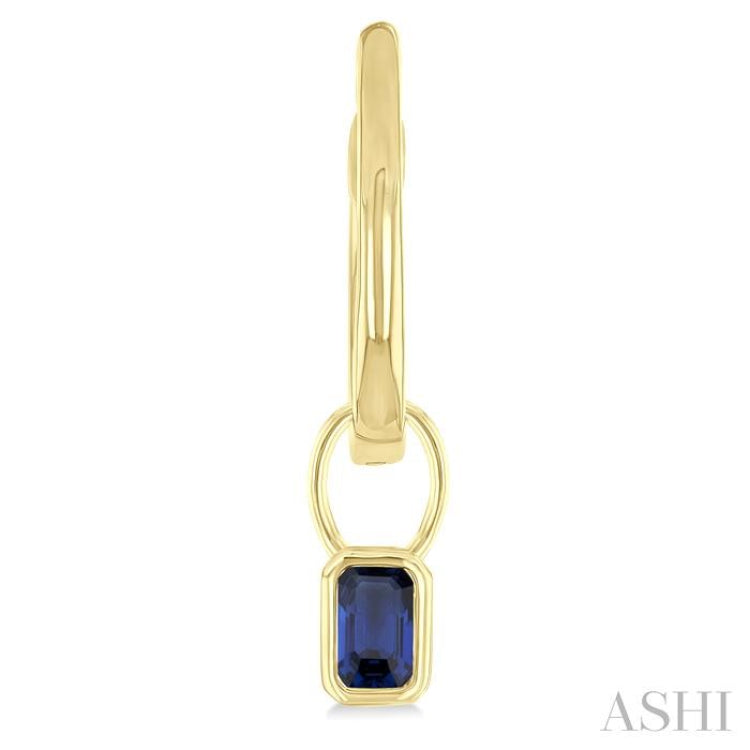 5x3 MM Bezel Set Emerald Cut Sapphire Precious Fashion Huggie Earrings in 10K Yellow Gold