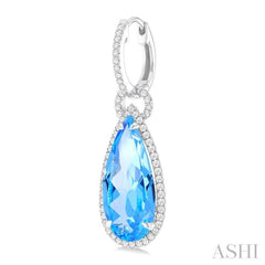 18X8 MM Pear Cut Blue Topaz and 5/8 Ctw Round Cut Diamond Halo Semi-Precious Earrings in 14K White Gold